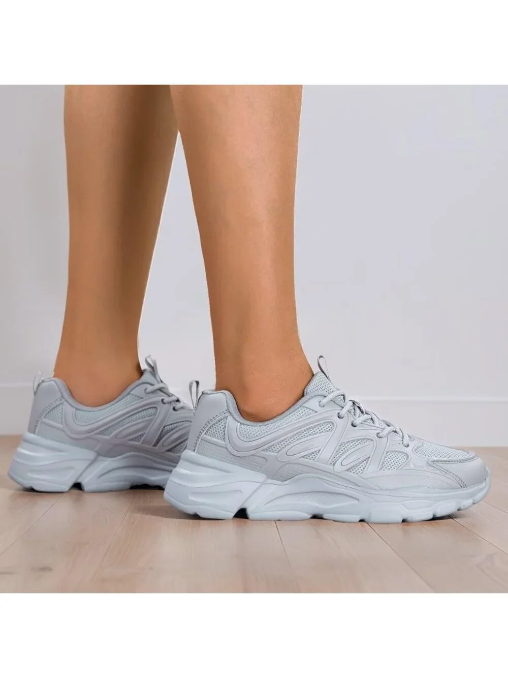 Women's Grey Ladies Walking Comfor Breathable Soft Sole Tennis Sneaker Shoes